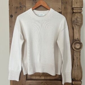Everlane Boxy Organic Cotton Crewneck Sweater Size S Off-White Ribbed Like New!